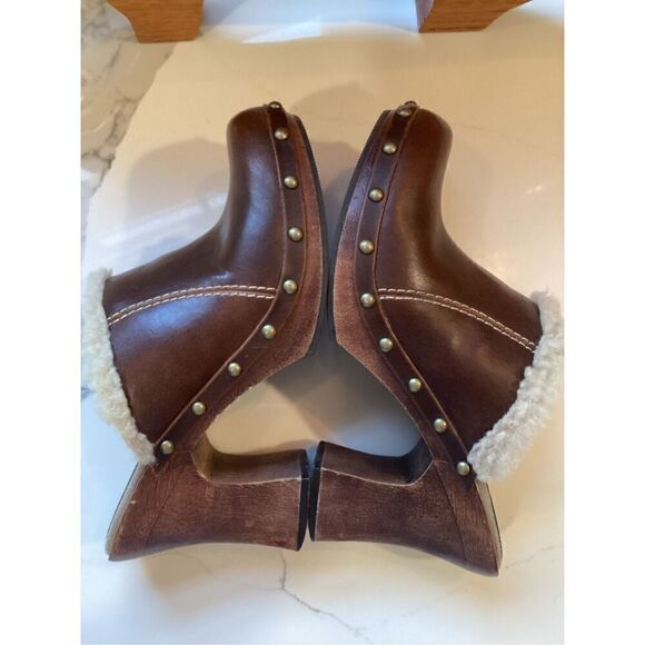 MIA Chunky Brown Leather Clog Sz 7 Faux Fur 90’s - Picture 9 of 9